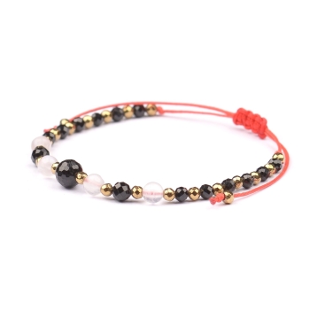 Bransoletka czarny TURMALIN Kamień Księżycowy HEMATYT ochrona miłość